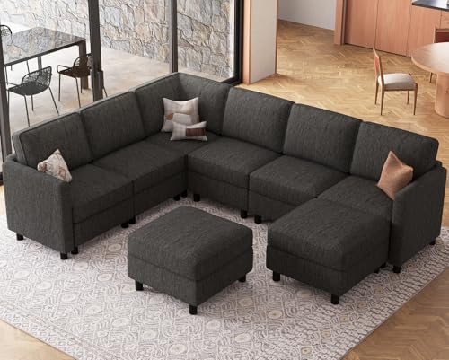 Belffin 107.1" 8 Seats U Shaped Couch Modular Sectional Sofa Seat Couch with Storage Comfy Washable Sectional Couches for Living Room Sofas Set with Chaise,Dark Grey by Belffin