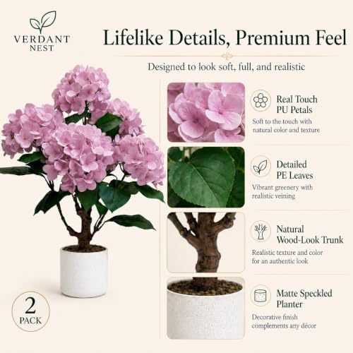 Artificial Hydrangea Trees, 2-Pack, Weighted Pots for Front Porch - Image 7