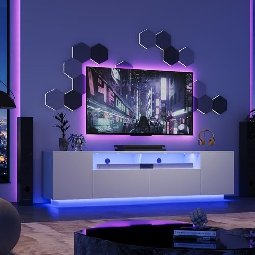 WLIVE LED TV Stand with Large Storage Cabinet, Modern Entertainment Center for 55/60/65/70/75 Inch TVs, Sturdy TV Console for Living Room, Bedroom,Rec Room(White) - Image 6