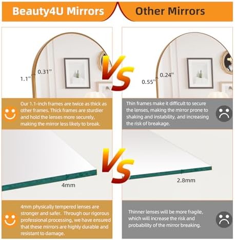 Beauty4U 71" x 32" Arched Full Length Mirror with Stand, Gold Floor Mirror - Image 3