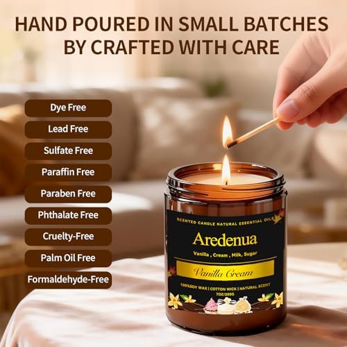 Vanilla Cream Odor Eliminating Candles, 7 oz Soy Scented Candle - Image 3