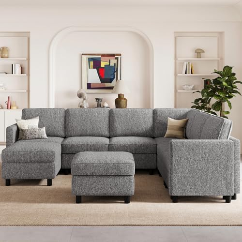 Belffin 107.1" 8 Seats U Shaped Couch Modular Sectional Sofa Seat Couch with Storage Comfy Washable Sectional Couches for Living Room Sofas Set with Chaise,Grey - Image 7