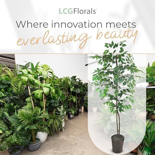 LCG Florals 6ft Artificial Ficus Tree in Copper Metal Pot with Real-Wood Trunk - Indoor and Outdoor Faux Plants for Patio, Living Rooms, Offices & Outdoor Spaces - Image 6
