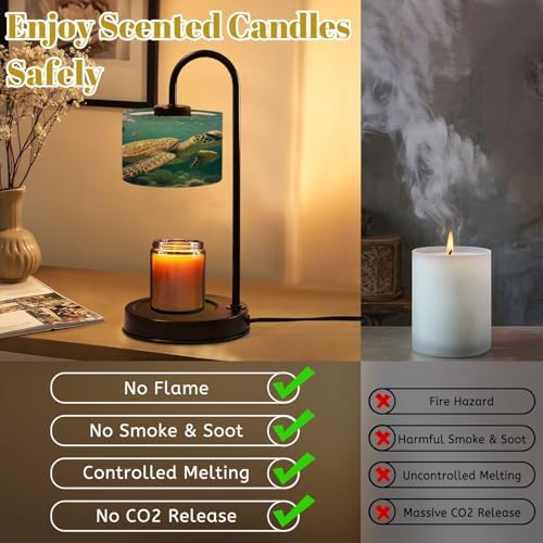 Candle Warmer Lamp with Timer Hyper Realistic Sea Turtle Navigating Vibrant Coral Dimmable Wax Warmer with 4 Bulbs for Jar Candles Women Birthday Gifts House Warming New Home Decor - Image 6