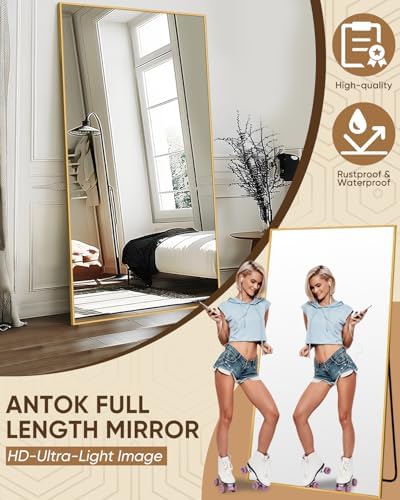 Antok Full Length Mirror, 81"x41" Floor Mirror for Bedroom, Dorm, Gold - Image 4