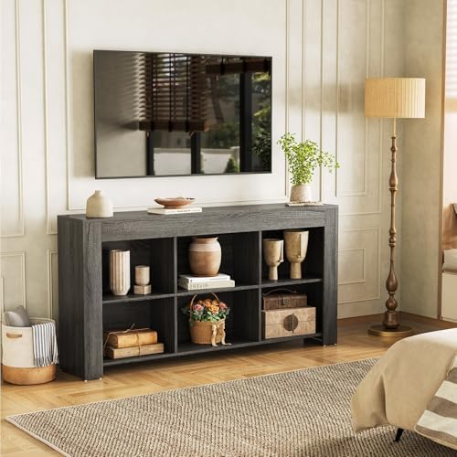 LITTLE TREE TV Stand with Storage, 63-Inch Entertainment Center with Shelves, Modern Media Console for Television up to 65" for Living Room, Bedroom, Gray + Dark Gray - Image 6