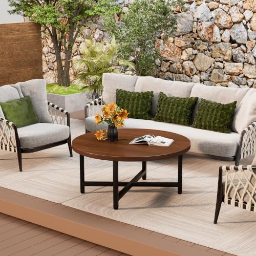 Coffee Table, Round Coffee Tables for Living Room, Floor Table for Sitting on The Floor, Center Coffee Table with Metal Frame for Office Apartment Home (31.5" D Round Walnut) - Image 5
