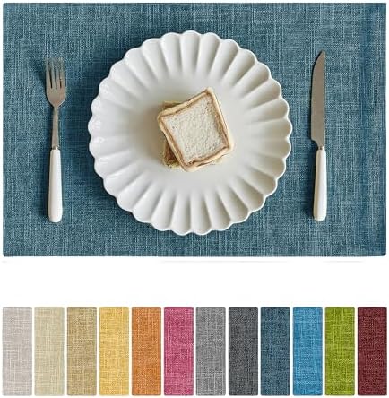 Softalker Faux Linen Cloth Placemats Set of 6-12 x 18 Inch, Teal by Softalker