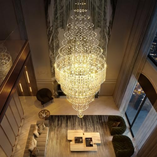 Flashing God D40 x H110 Gold Raindrop Crystal Chandelier LED Dimmable Contemporary Chandelier Large Pendant Light for Entryway Stairway Foyer - Image 3