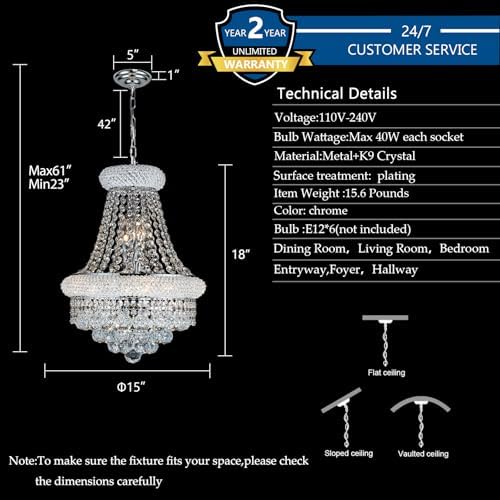 Chrome Crystal Chandeliers for Dining Room，6-Lights D15 Inch - Image 4