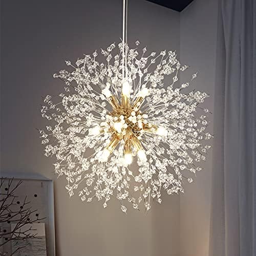 Lingkai 19.9" Gold Modern Crystal Chandeliers Firework, Bubble Chandelier Lighting for Bathroom Dining Room Bedroom Kitchen Island Living Room Light Fixture, 9-Light Gold Hanging Round Chandalier by Lingkai