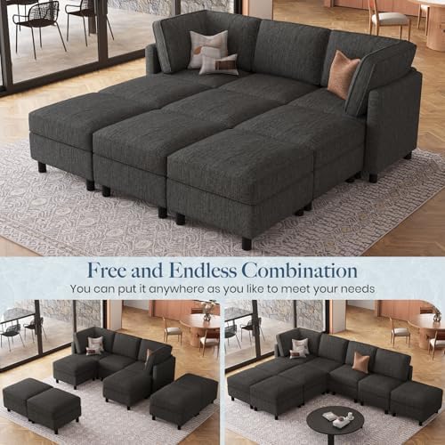 Belffin 84.3" 9 Seats Sleeper Sofa Modular Sectional Sofa Washable Sectional Couches for Living Room Comfy Couches with Storage Seat Couch Sofas with Chaise,Dark Grey - Image 4