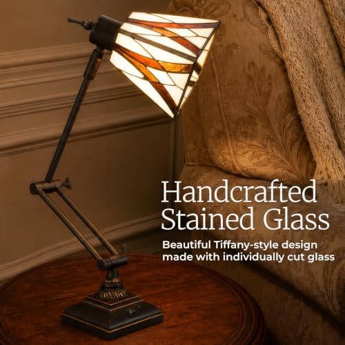 Lavish Home Tiffany Architect Desk Lamp with Stained Glass Shade, Bronze - Image 2
