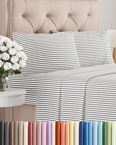 King Size 4 Piece Sheet Set - Breathable & Cooling Sheets - Grey Stripes by CGKUnlimited