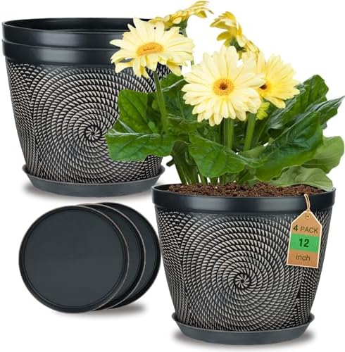 Quarut 12 Inch 4 Pack Large Pots, for Plants,Plastic Flower Pot for Indoor by Quarut