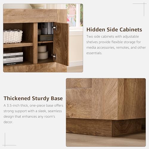 OKD 70" TV Stand for 80" TV, Thick Block Media Console, Light Knotty Oak - Image 6