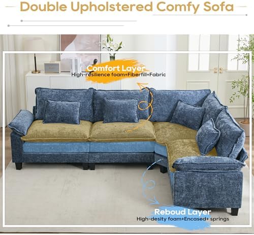 URRED Oversized Modular Sectional Sofa，Blue：116" V Shaped - Image 4