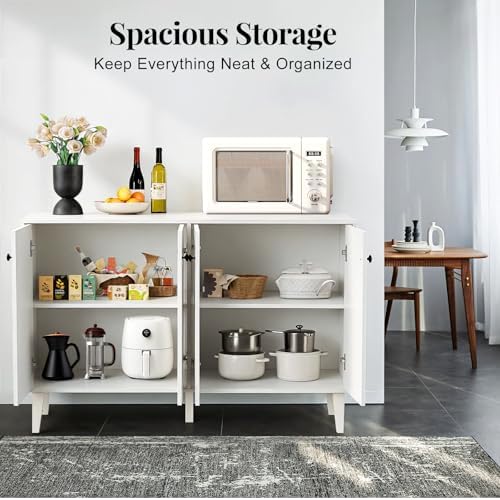 Panana Sideboard Buffet Cabinet Kitchen Storage Cabinet Living Room 4 Doors Console Table (White) - Image 5