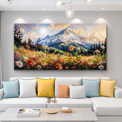 FUHAIHUA Canvas Wall Art For Living Room Framed Wall Decor For Bedroom Modern Office Wall Decoration Mountain Flower Landscape Paintings Farmhouse Pictures Artwork Aesthetic Home Decor 20x40 In - Image 6