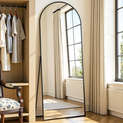 Oversized Floor Mirror, 58"x18" Arched Full Length Mirror, Black - Image 2
