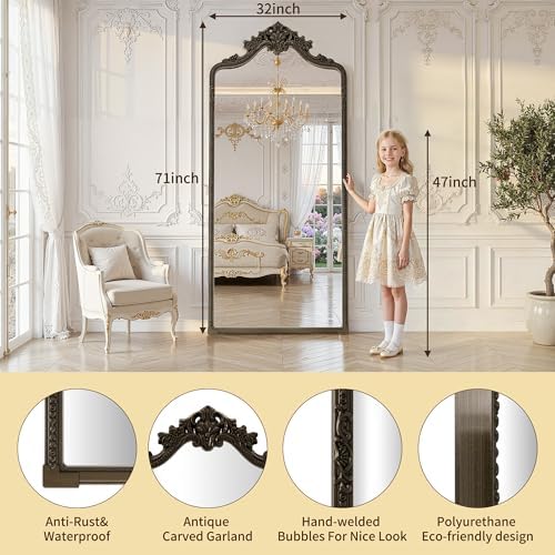 71"x32" Bronze Arched Full Length Mirror with Stand,Leaning or Hanging - Image 5