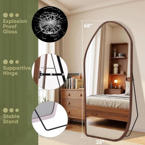 Suidia Full Length Mirror, Oversized Floor Mirror with Solid Wood Frame, Large Standing Mirror for Bedroom Living Room, Wood Art Style, Dark Walnut, 69" L x 26" W - Image 4