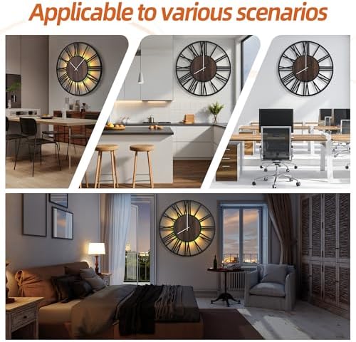 LEIKE Large Wall Clocks with Night Light Battery Operated,Silent Non Ticking,Rustic Modern Big Wood Clock for Living Room, Bedroom,Kitchen,Farmhouse,Office,Home Decor-32 Inch(Roman Numerals) - Image 6
