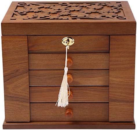 Changsuo Wooden Jewelry Box for Women, Organizer Box of Solid Wood with Lock and Key for Jewelries, Watches, Necklace, Ring, Lockable Storage Case (Cherry) by ChangsuoProducts