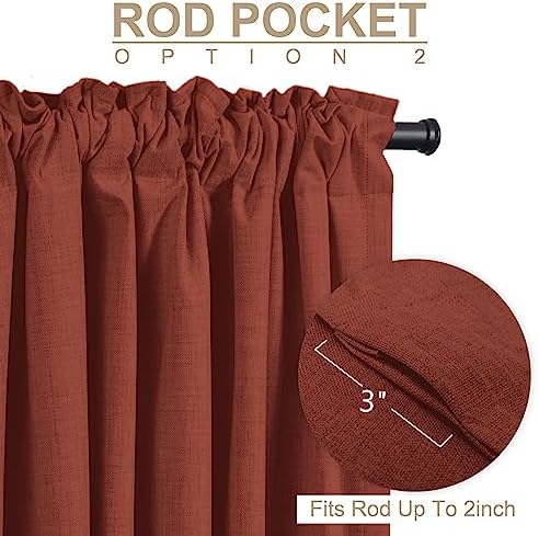 Faux Linen Total Blackout Curtains for Bedroom 96 Inches Long, Terracotta - Image 4