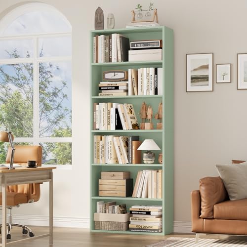 FOTOSOK 6 Tier Tall Bookshelf and Bookcase with Open Display Shelves, Green - Image 2