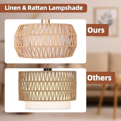 Brilvibera Boho Gold Farmhouse Floor Lamp- Rattan Lamp with Remote and Bulb - Image 7