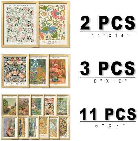 ANERZA 16 PCS Gold Framed Vintage Eclectic Wall Art Decor, William Morris Wall Prints for Bedroom, Gallery Wall Frame Set, Posters for Living Room Aesthetic, Collage Kit, Colorful Dorm Home Artwork - Image 2