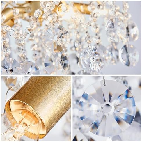 WUZUPS 5-Light Crystal Chandelier Pendant Ceiling Light Modern Lighting Fixture for Bedroom Hallway Bar Kitchen Bathroom, H 20.3" W17.1, E12 Base, Gold - Image 5