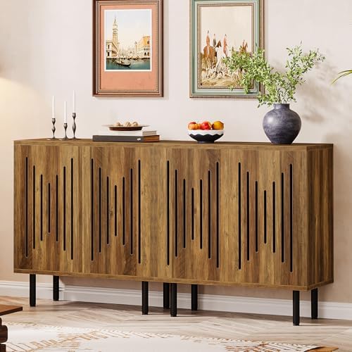 Tribesigns Set of 2 Sideboard Buffet with Storage, 59" Buffet Sideboard Cabinet with Adjustable Shelves, Accent Storage Cabinet for Living Room, Rustic Brown - Image 3