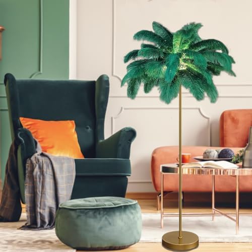 Feather Floor Lamp,Fluffy Ostrich Feather Floor Lamp for Bedroom,3 Color Temperatures Led Corner Modern Floor Lamps for Living Room Christmas Home Decor House Warming Gifts,63″ Height (Dark Green) by Unknown