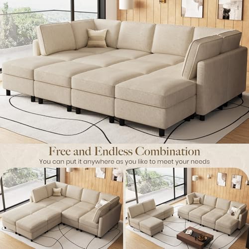 Belffin 110.2" 12 Seats Modular Sectional Sofa Sleeper Sofa Big Washable Sectional Couches for Living Room Comfy Couches with Storage Seat Couch Sofas with Chaise,Beige - Image 4