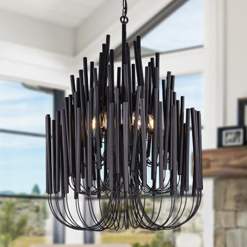 TOCHIC Modern Farmhouse Chandelier for Dining Room 47", Large Vintage Black Wood Chandeliers Light for Living Room, Rustic Pendant Lighting Fixture Ceiling Hanging for Foyer Bedroom Entryway by TochicLightingEnjoytheDifference