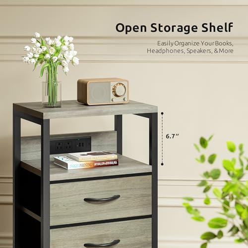 Lazzanto Night Stand with Charger Station, 4 Fabric Drawers, Grey - Image 6