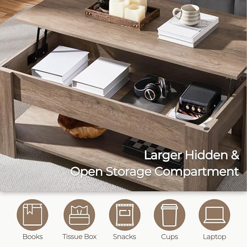 Yaheetech 47.2 in Lift Top Coffee Table with Hidden Storage & Shelf, Gray - Image 6