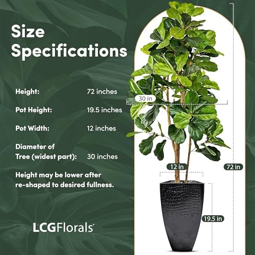 LCG Florals 6ft Artificial Fiddle Leaf Fig Tree - Real Wood Trunk, Preassembled, No Maintenance Indoor Faux Plant in Black Metal Pot - Living Room, Home & Office Decor - Image 2