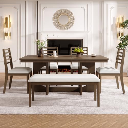 VilroCaz 6-Piece Acacia Wood Extendable Dining Table Set with Chairs& Bench - Image 2