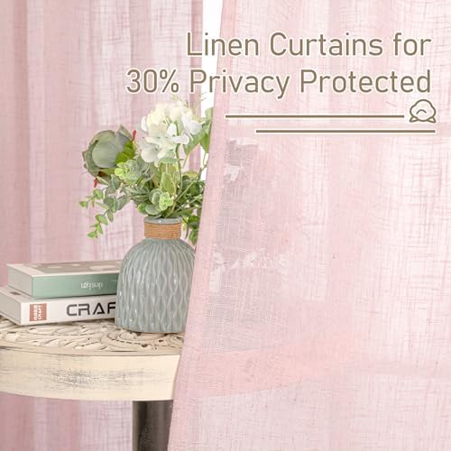 LAMIT Pink Linen Curtains 54 Inch Length for Bedroom, 52 x 54 Inch - Image 5