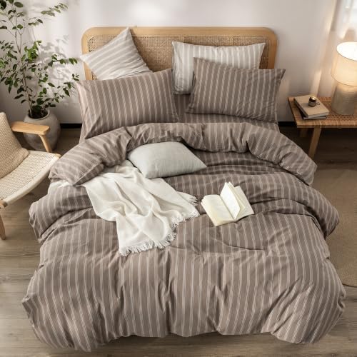 BESTOUCH Striped Cotton Duvet Cover Set Linen Feel Oversized King - Image 3