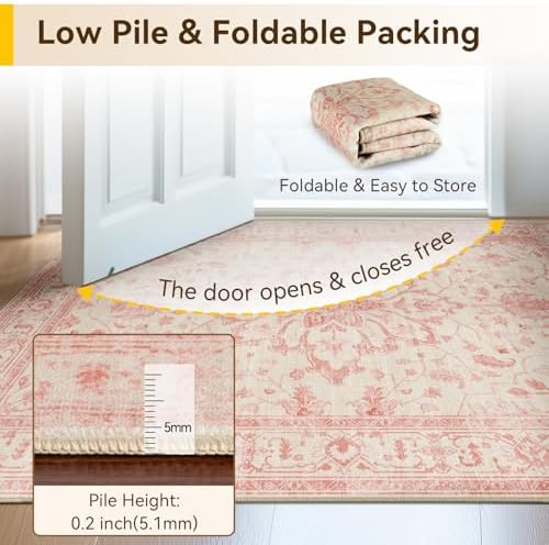 RELEANY Washable Area Rug, Runner 2'x8', Pink/Light Vintage Pink - Image 4