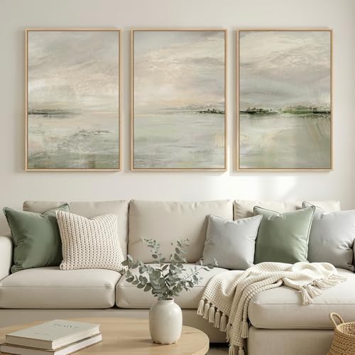 Large Framed Sage Green Abstract Landscape Wall Art for Living Room, 24x36 - Image 5