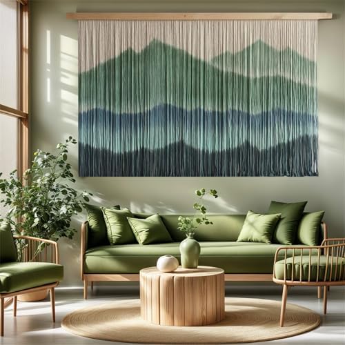 laddawan Extra Large Macrame Wall Hanging Dip-Dyed Tapestry Modern Wooden Home Wall Art For Living room Boho Handmade Wall Decor For Bedroom (Green) - Image 2