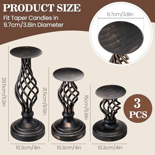 GOESWELL Black Pillar Candle Holder: Vintage Candle Holders Set of 3 for Table Centerpieces Mantle Living Room - Metal Openwork Candle Sticks Holder Decor for Farmhouse Wedding - Image 3