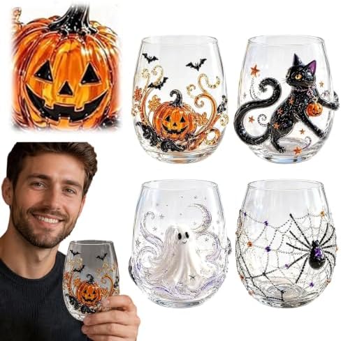 3D Halloween Embossed Handmade Black Cat Glassware Collection by Unknown
