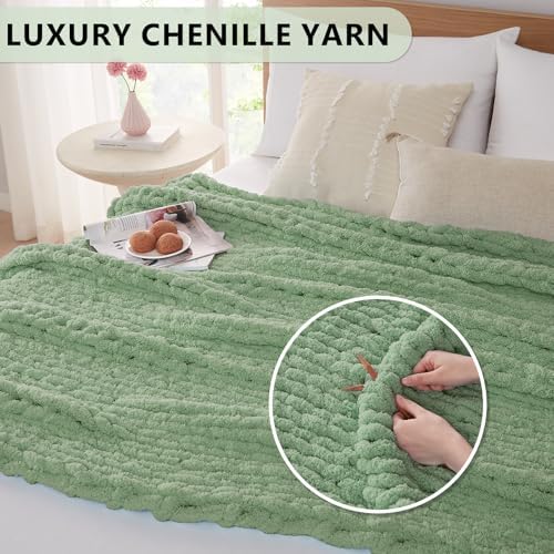 L'AGRATY Chunky Knit Throw Blanket for Couch, 50 x 60 Inches, Sage Green - Image 3
