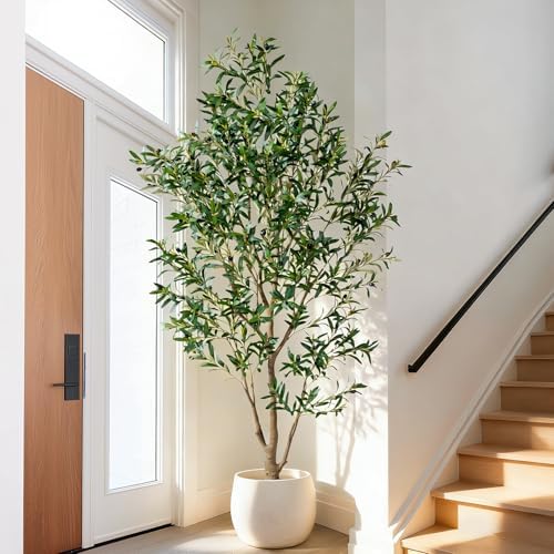 7FT Artificial Olive Tree with Realistic Leaves & Natural Trunk, Faux Silk Olive Plant in White Planter, Tall Fake Tree for Modern Home Office Living Room Entryway Corner Decor, Maintenance Free - Image 2